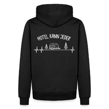 HOTEL KANN JEDER - Camping - Wohnwagen - Männer Premium Bio Hoodie - Schwarz - Hinten - Nico (187cm)