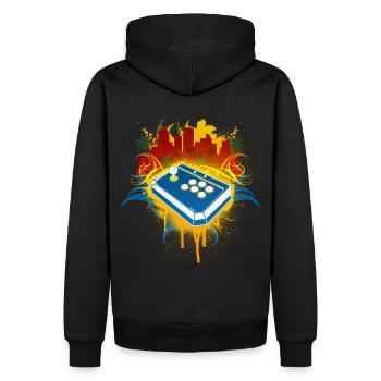 Arcade Gamer-Stadt - Männer Premium Bio Hoodie - Schwarz - Hinten - Nico (187cm)