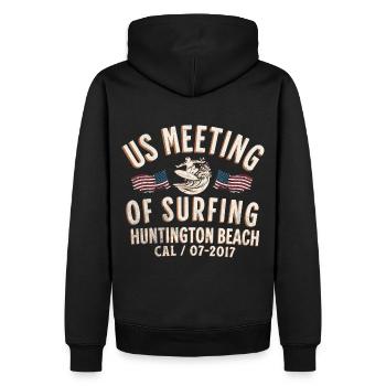 US meeting of surfing Huntington beach 2 - Sweat à capuche Premium bio Homme - noir - Dos - Nico (187cm)
