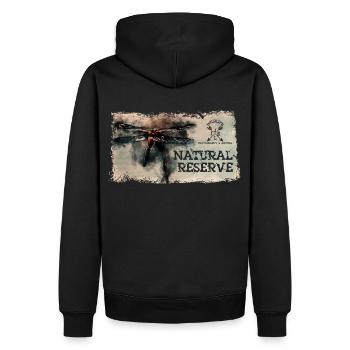 Série "RESERVE NATURELLE" - Odonate - Sweat à capuche Premium bio Homme - noir - Dos - Nico (187cm)