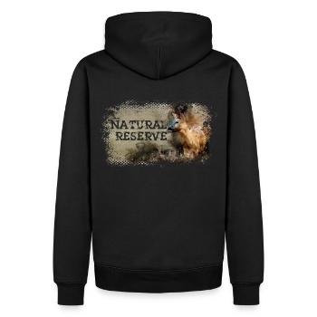Serie "NATURSCHUTZGEBIET" - Hirsche - Männer Premium Bio Hoodie - Schwarz - Hinten - Nico (187cm)