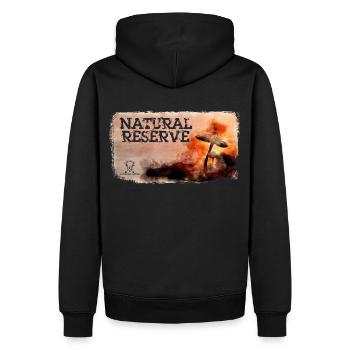 Série "RESERVE NATURELLE" - Mycènes - Sweat à capuche Premium bio Homme - noir - Dos - Nico (187cm)
