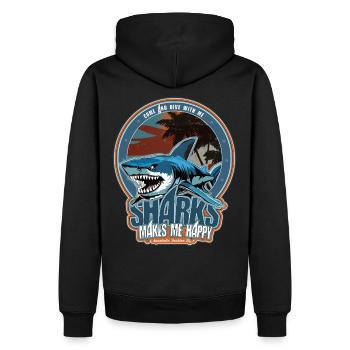 Haie machen mich glücklich. Aquaholic Design - Männer Premium Bio Hoodie - Schwarz - Hinten - Nico (187cm)