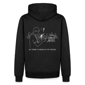 My Hobby is Hiding in the Woods. - Männer Premium Bio Hoodie - Schwarz - Hinten - Nico (187cm)