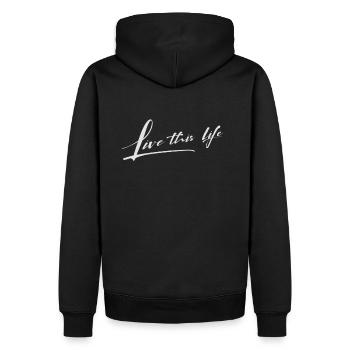 Vivez ce motif de vie - Sweat à capuche Premium bio Homme - noir - Dos - Nico (187cm)