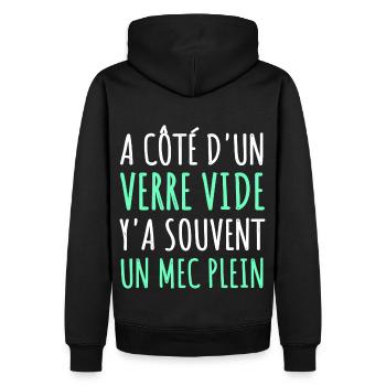 Humour à côté d' un verre vide cadeau jeu de mots - Sweat à capuche Premium bio Homme - noir - Dos - Nico (187cm)