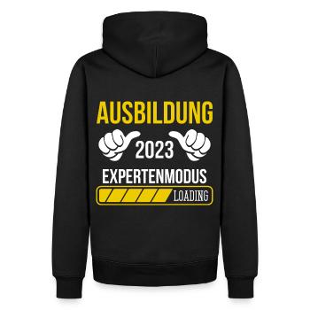 Azubi Geschenk Ausbildung 2023 Lehrling Spruch - Männer Premium Bio Hoodie - Schwarz - Hinten - Nico (187cm)
