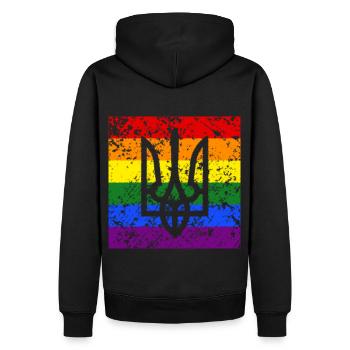 Ukraine Wappen Regenbogen Fahne Flagge - Männer Premium Bio Hoodie - Schwarz - Hinten - Nico (187cm)