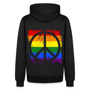 Peacezeichen Regenbogen - Männer Premium Bio Hoodie - Schwarz - Hinten - Nico (187cm)