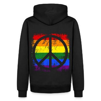 Peacezeichen Regenbogen - Männer Premium Bio Hoodie - Schwarz - Hinten - Nico (187cm)