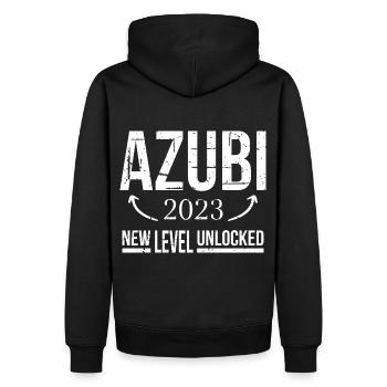 Azubi Geschenk Ausbildung 2023 Lehrling Spruch - Männer Premium Bio Hoodie - Schwarz - Hinten - Nico (187cm)