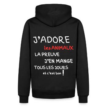 J'adore les animaux la preuve j'en mange - Sweat à capuche Premium bio Homme - noir - Dos - Nico (187cm)