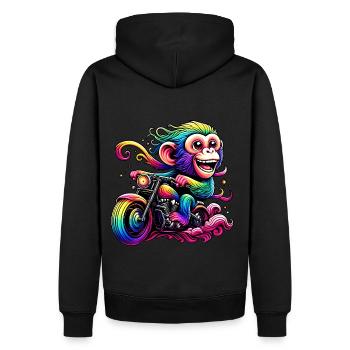 Singe arc-en-ciel à la roue arc-en-ciel - Sweat à capuche Premium bio Homme - noir - Dos - Nico (187cm)