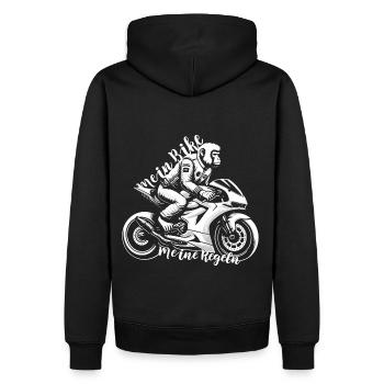 Mein Bike Meine Regeln - Ein Affe auf einem Bike - Männer Premium Bio Hoodie - Schwarz - Hinten - Nico (187cm)