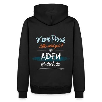 Aden - Keine Panik. Alles wird gut - Männer Premium Bio Hoodie - Schwarz - Hinten - Nico (187cm)