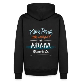 Adam - Keine Panik. Alles wird gut - Männer Premium Bio Hoodie - Schwarz - Hinten - Nico (187cm)