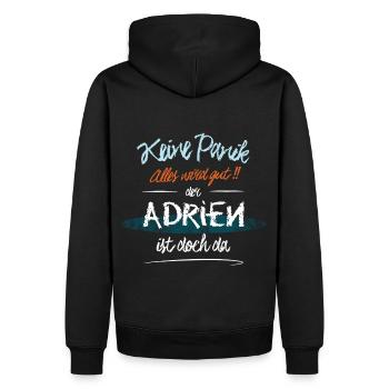 Adrien - Keine Panik. Alles wird gut - Männer Premium Bio Hoodie - Schwarz - Hinten - Nico (187cm)