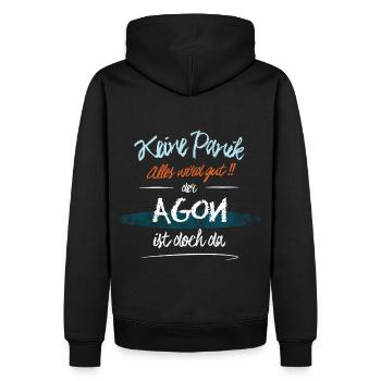 Agon - Keine Panik. Alles wird gut - Männer Premium Bio Hoodie - Schwarz - Hinten - Nico (187cm)