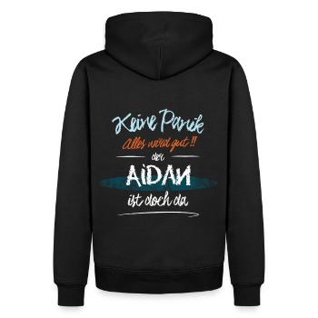 Aidan - Keine Panik. Alles wird gut - Männer Premium Bio Hoodie - Schwarz - Hinten - Nico (187cm)