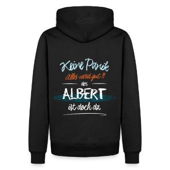 Albert - Keine Panik. Alles wird gut - Männer Premium Bio Hoodie - Schwarz - Hinten - Nico (187cm)