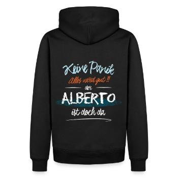 Alberto - Keine Panik. Alles wird gut - Männer Premium Bio Hoodie - Schwarz - Hinten - Nico (187cm)