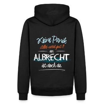 Albrecht - Keine Panik. Alles wird gut - Männer Premium Bio Hoodie - Schwarz - Hinten - Nico (187cm)
