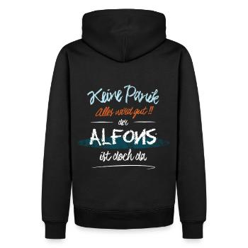 Alfons - Keine Panik. Alles wird gut - Männer Premium Bio Hoodie - Schwarz - Hinten - Nico (187cm)