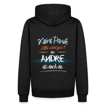 Andre - Keine Panik. Alles wird gut - Männer Premium Bio Hoodie - Schwarz - Hinten - Nico (187cm)