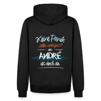 André - Keine Panik. Alles wird gut - Männer Premium Bio Hoodie - Schwarz - Hinten - Nico (187cm)