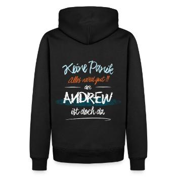 Andrew - Keine Panik. Alles wird gut - Männer Premium Bio Hoodie - Schwarz - Hinten - Nico (187cm)