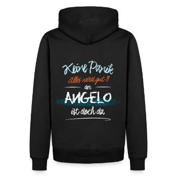 Angelo - Keine Panik. Alles wird gut - Männer Premium Bio Hoodie - Schwarz - Hinten - Nico (187cm)