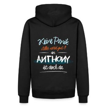Anthony - Keine Panik. Alles wird gut - Männer Premium Bio Hoodie - Schwarz - Hinten - Nico (187cm)