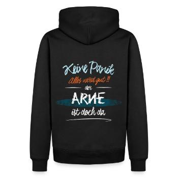 Arne - Keine Panik. Alles wird gut - Männer Premium Bio Hoodie - Schwarz - Hinten - Nico (187cm)