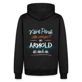 Arnold - Keine Panik. Alles wird gut - Männer Premium Bio Hoodie - Schwarz - Hinten - Nico (187cm)
