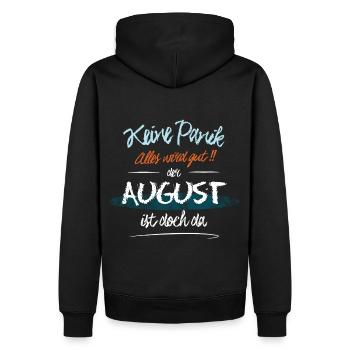 August - Keine Panik. Alles wird gut - Männer Premium Bio Hoodie - Schwarz - Hinten - Nico (187cm)
