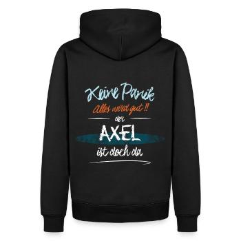 Axel - Keine Panik. Alles wird gut - Männer Premium Bio Hoodie - Schwarz - Hinten - Nico (187cm)