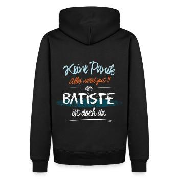 Batiste - Keine Panik. Alles wird gut - Männer Premium Bio Hoodie - Schwarz - Hinten - Nico (187cm)