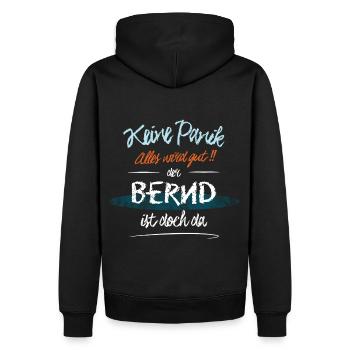 Bernd - Keine Panik. Alles wird gut - Männer Premium Bio Hoodie - Schwarz - Hinten - Nico (187cm)