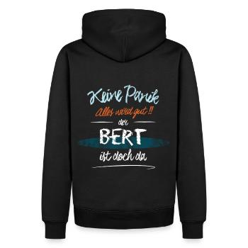 Bert - Keine Panik. Alles wird gut - Männer Premium Bio Hoodie - Schwarz - Hinten - Nico (187cm)