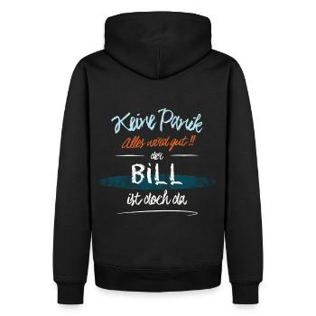Bill - Keine Panik. Alles wird gut - Männer Premium Bio Hoodie - Schwarz - Hinten - Nico (187cm)