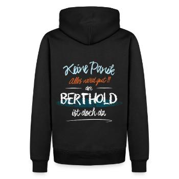 Berthold - Keine Panik. Alles wird gut - Männer Premium Bio Hoodie - Schwarz - Hinten - Nico (187cm)
