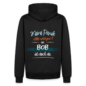 Bob - Keine Panik. Alles wird gut - Männer Premium Bio Hoodie - Schwarz - Hinten - Nico (187cm)