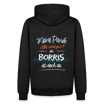 Borris - Keine Panik. Alles wird gut - Männer Premium Bio Hoodie - Schwarz - Hinten - Nico (187cm)