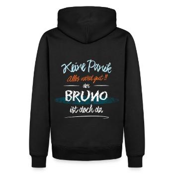 Bruno - Keine Panik. Alles wird gut - Männer Premium Bio Hoodie - Schwarz - Hinten - Nico (187cm)