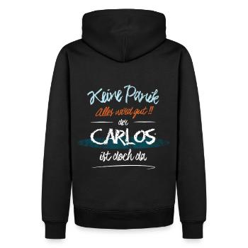 Carlos - Keine Panik. Alles wird gut - Männer Premium Bio Hoodie - Schwarz - Hinten - Nico (187cm)