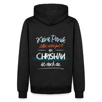 Chrishan - Keine Panik. Alles wird gut - Männer Premium Bio Hoodie - Schwarz - Hinten - Nico (187cm)