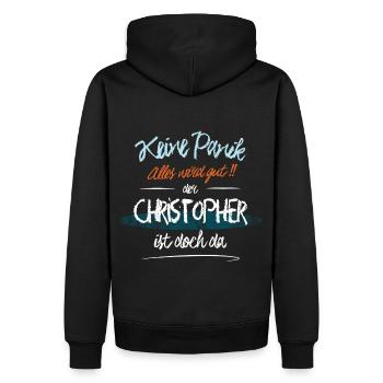 Christopher - Keine Panik. Alles wird gut - Männer Premium Bio Hoodie - Schwarz - Hinten - Nico (187cm)