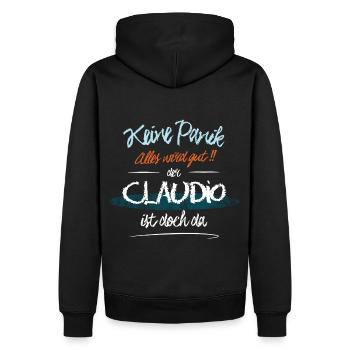 Claudio - Keine Panik. Alles wird gut - Männer Premium Bio Hoodie - Schwarz - Hinten - Nico (187cm)