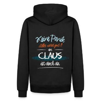 Claus - Keine Panik. Alles wird gut - Männer Premium Bio Hoodie - Schwarz - Hinten - Nico (187cm)