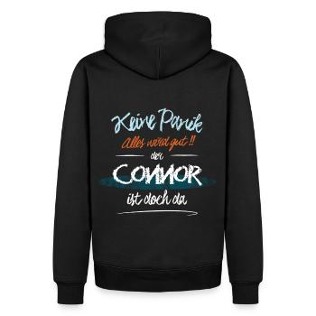 Connor - Keine Panik. Alles wird gut - Männer Premium Bio Hoodie - Schwarz - Hinten - Nico (187cm)